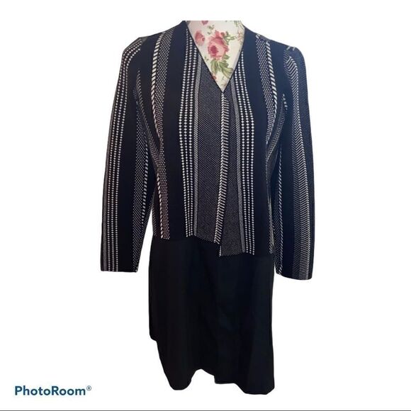 ALFANI Womens Black Striped Long Sleeve Open Top - Picture 7 of 12